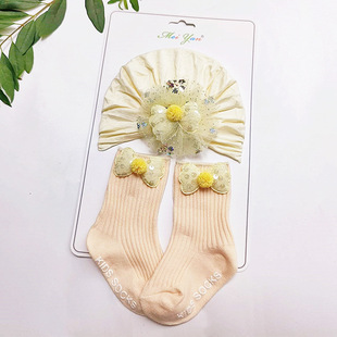 Baby Baby cap socks suit cute princess one month old lace flower hat infant newborn autumn gift
