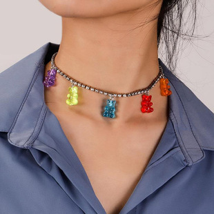 Europe and the United States cross-border new nifty cute Macron color jewelry bear shape double stack wearing necklace wholesale