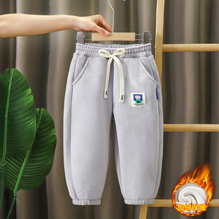 Children's Fleece-lined Pants Children's Thickened Sweatpants Boys Sports Pants Large Children's Outer Wearing One-piece Fleece Warm Pants for Autumn and Winter