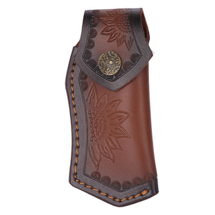 Wholesale folding knife set leather sunflower pattern knife set outdoor portable knife magazine knife shell waist mini storage knife set