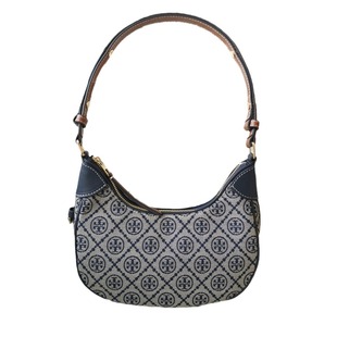 New TB Women's Bag Old Flower Canvas Cowhide Underarm Shoulder Bag Fashion Half Moon Bag