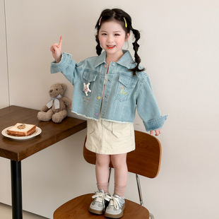 Girls' rough Denim coat spring 2025 new style fashion children's jacket baby girl casual top
