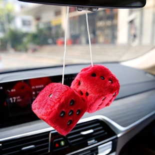 Cross Border 1 Pair Plush Dice Retro Square Mirror Hanging Couple with Dot Car Christmas Halloween Decoration