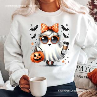 Halloween Ghost Pumpkin Bat Print Pullovers Women Autumn Win