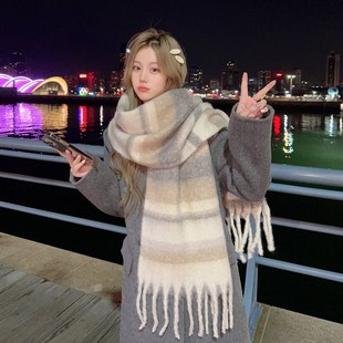 Plaid Collection ~ Korean Plaid Tassel ins Scarf Women's Autumn and Winter Joker Students Warm Atmosphere Scarf