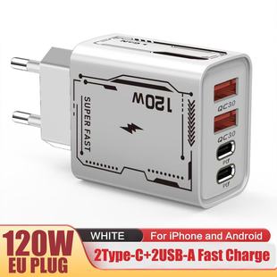 Standard 120W Multi-port Mobile Phone Charger Dual type-c 2USB Charger 5V/2APD US, Europe and UK Adapter