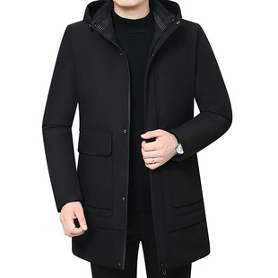 Long Hooded Cotton-padded Clothes Flagship Middle-aged and Old Age Rubber-pressed Thickened Black khaki navy blue Chenille