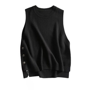Spring and Autumn New Smog Blue Knitted Vest Women's Elegant Age-reducing Jacket Round Neck Artistic Vest Casual Women's Clothing