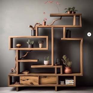 Solid Wood Decorative Bogu Rack Old Elm Retro Wabi-Sabi Style Storage Rack B&B Hotel Duobaoge Decorative Entrance Cabinet