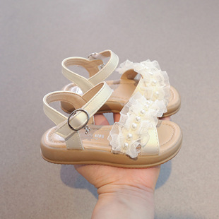 Girls' Sandals Princess Style Summer New Arrival Girls' Shoes Fashionable Korean Style Girls' Shoes Velcro Beaded Children's Shoes