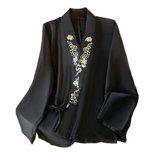Real Price# New Chinese Style Improved Hanfu Black Plane Sleeve Shirt plus size chubby girl Spring Dress Daily Performance