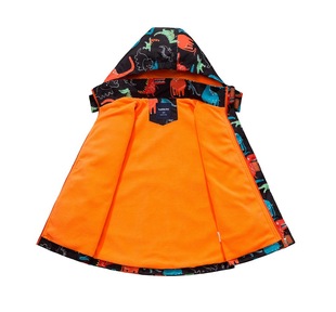 Boys' Outdoor Printed Dinosaur Waterproof Coat Cardigan Hooded Fleece-Lined Warm Jacket Zipper Shirt Jacket Coat