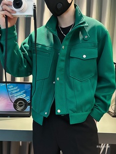 Autumn and Winter New Jacket Men's 2024 Fashionable Brand Striped Short Style Handsome Work Jacket with Vertical Collar