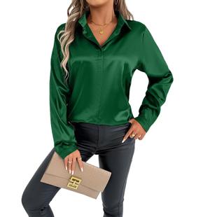 Real shot women's clothing explosions clothes spring and summer Amazon satin shirt shirt long sleeve satin coat foreign trade