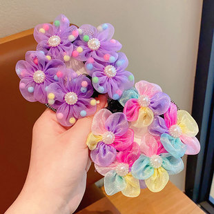 Children's Cute Pearl Flower Head Flower Hair Net Girl's Dance Grade Test Special Ball Head Coiling Hair Ring Net