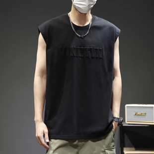 American tide brand heavyweight 240g vest T-shirt men's three-dimensional concave-convex steel printing plus fertilizer plus size summer sleeveless T-shirt