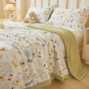 2025 New 7A Antibacterial Soybean Summer Quilt Double-layer Wrinkle Yarn Summer Cool Quilt Soft Skin-friendly Naked Sleeping Dormitory Washed Cotton