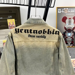 Denim Coat Men's Yellow Mud Dyed Washed Old Spring and Autumn American Style Retro Street Loose Casual Couple's Fashionable Jacket