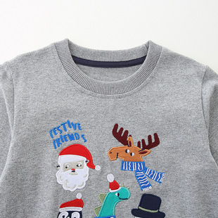 Autumn New Children's Sweater Cartoon Christmas Embroidered Crewneck Boys' Sweater European and American Style Children's Long Sleeve Sweatshirt