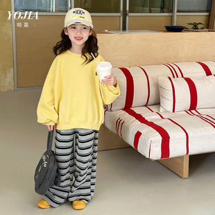 YOJIA girls' sweater spring 2025 new style fashionable girls long sleeve pullover children's spring top