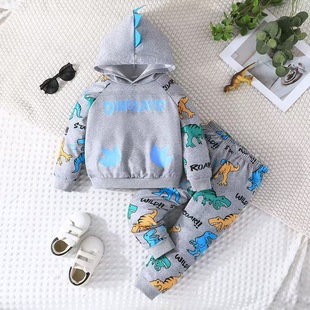 Children's clothing осень-зима новый мультяшный алфавит динозавр с принтом длинные рукава брюки с капюшоном