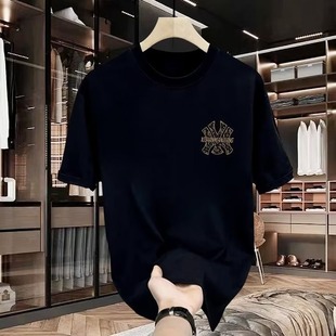 Cross-Border Trendy Brand Short-Sleeved T-Shirt for Men 2024 Summer New Style Pure Cotton Handsome Loose Casual Printed Ins Half-Sleeve