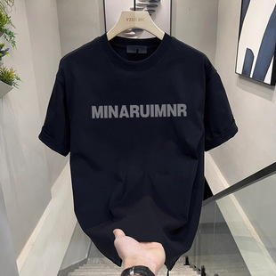 Heavy Cotton Short-Sleeved T-Shirt Casual Trendy Men's and Women's Summer Instagram Style White-Hit Round Neck Trendy All-Match Men's Half-Sleeve Top