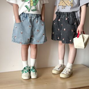 Children's Denim shorts embroidered popcorn casual pants 2025 new summer men's and women's children's clothing baby pants