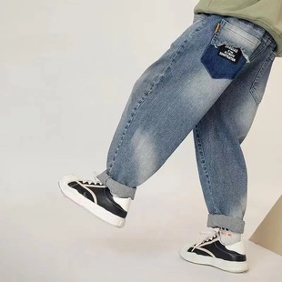 Boys Jeans Spring 2024 New Children's Trendy Cool Loose Straight Pants Spring and Autumn Boys Korean Style Western Style Trousers