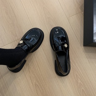 British Style Small Leather Shoes High-end Style Small Fragrant Style Gold Coin fleece-lined Mao Mao Shoes Thick Heel Single-layer Shoes Thick Sole Loafers Women's Winter