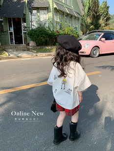 Spring and Summer 2024 New Children's Wear Girl's Cartoon Short-sleeved Printed T-shirt Children's Bat-sleeved T-shirt for Baby Half-sleeved Base-Layer Shirt