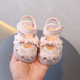 Summer New Baby Girl Soft-soled Sandals Toddler Toddler Shoes Non-slip Anti-kick Princess Shoes Embroidered Guofeng