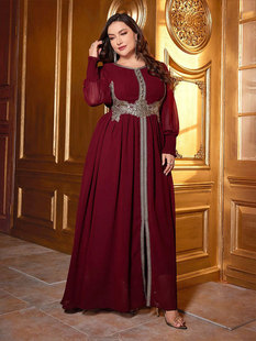 KY790 Middle East Cross Border Pearl Chiffon plus size dress Dubai Muslim Vintage Fashion Slim Evening Dress