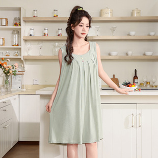 Summer Thin Nightdress plus size Solid Color Sleeveless Wide Shoulder Skirt Mid-length Home Casual Skirt New Pregnant Women's Skirt