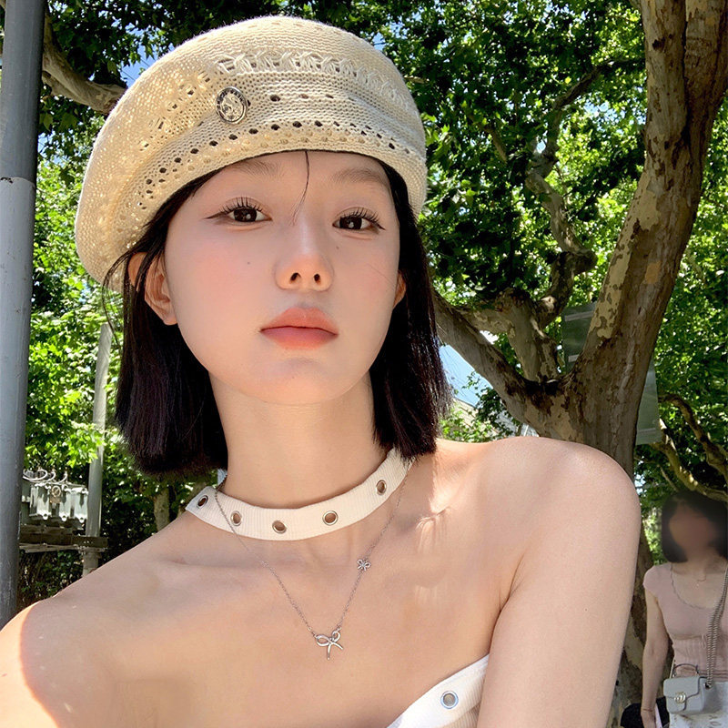 Vintage Hollow Out Solid Color Thin Breathable Beret for Women, Summer 2026 New Style, Artistic Versatile Face-Slimming Artist Hat