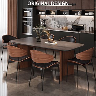 French Style Vintage Solid Wood Dining Table Rock Board Walnut Color Living Room Home Light Luxury Modern Simple Italian Black Dining Table