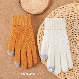 New Knitted Wool Gloves Autumn and Winter Thickened Windproof Warm Outdoor Riding Cold-proof Gloves for Men and Women DZ111