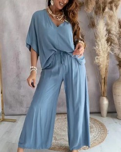 Amazon 2025 Summer New Fashion Casual Foreign Trade Women's Irregular Hem Long Sleeve Top Pants suit