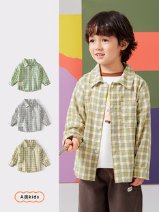 Spring and Autumn New Boys Cotton Shirt Casual Color Plaid Long Sleeve Top Lapel Base Shirt Men's Treasure Shirt