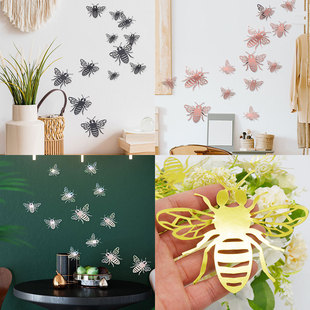 HB029 Cross-border Metal Texture Hollow Paper Bee Wedding Party Shopping Mall Home Decoration Gold and Silver Butterfly Wall Stickers