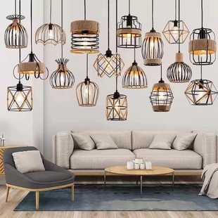Cross-border Retro Chandelier Barbecue Hotel Milk Tea Leisure Bar Coffee Clear Bar Industrial Wind Hemp Rope Creative Chandelier