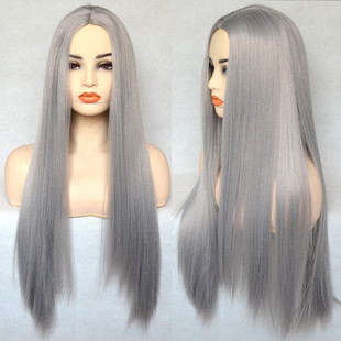 Foreign trade Europe and the United States wig grandma gray long straight hair Tiktok live supply high temperature silk long hair full head cover