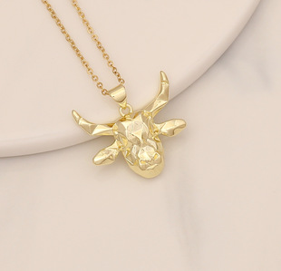 Cross-border new jewelry personalized cow head necklace fashion copper micro inlaid zircon pendant temperament clavicle chain N002