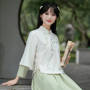 Autumn and Winter New Chinese Style Girl Young National Style Buckle Cheongsam Two-piece Set Daily Girl Ethnic Style Skirt suit