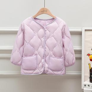 2023 autumn new children's down jacket liner lightweight short boy girl baby corrugated round neck Korean style coat