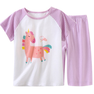 Children's Short-sleeved Home Suit Cotton Children's Short-sleeved T-shirt Shorts Two-piece Set Baby's Summer Air-conditioning Suit
