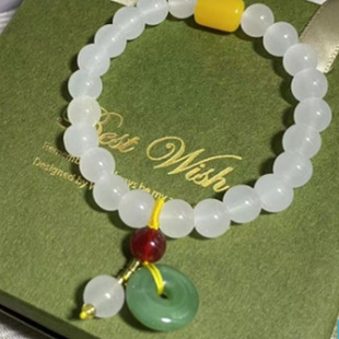 Hot Sale Imitation Hetian White Jade Bead Bracelet White Jade Bracelet ins Niche Design 2023 New Style Bracelet Couple