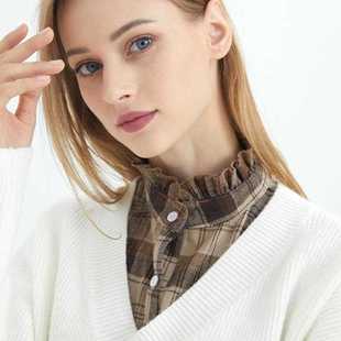 Plaid Shirt Fake Collar Elegant Ruffled Vertical Collar Plaid Shirt Fake Collar Women's Autumn and Winter Inner Sweater Collar