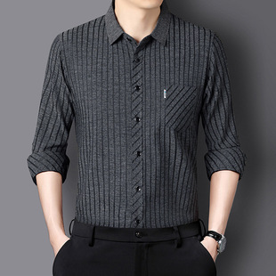 Mulberry Silk Long-sleeved Shirt Men's Spring and Autumn Dad's Middle-aged Lapel Real Pocket Business Casual Men's Shirt