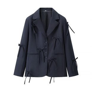 Foreign Trade Order! Summer New European and American Style Women's Fashion Elegant Commuter Bow-Decorated Lapel Blazer